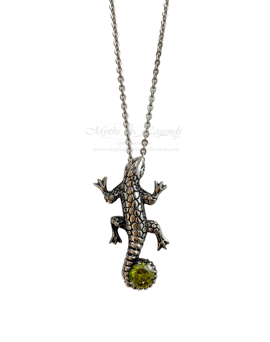 Lizard with Green Crystal (Stainless Steel Jewellery)
