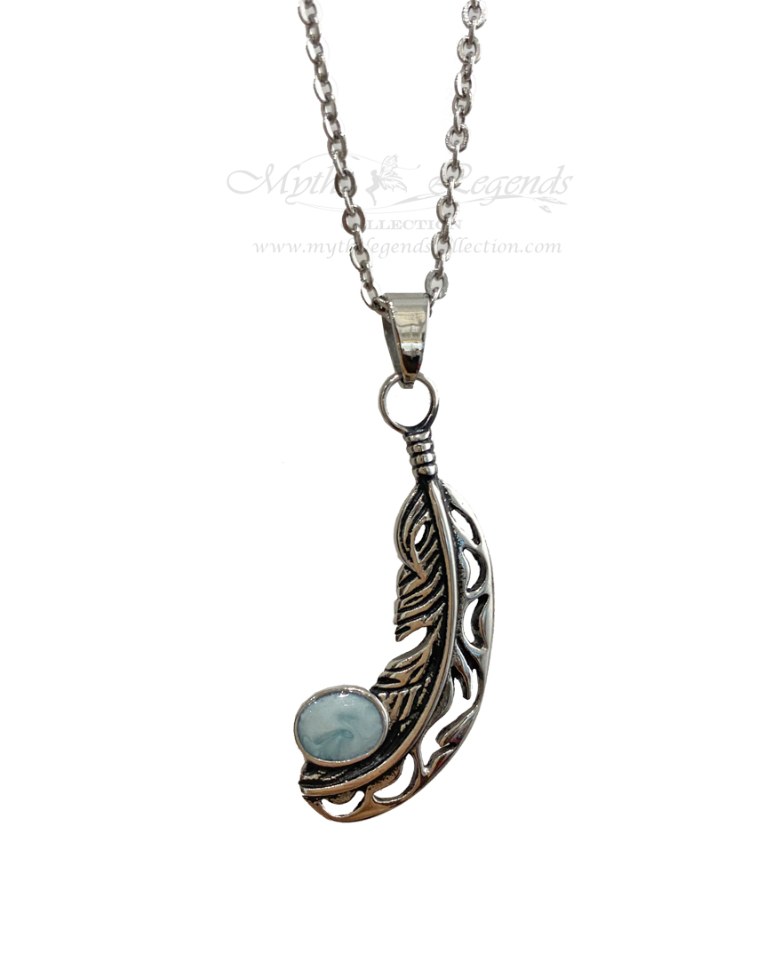 Feather with Blue Stone (Stainless Steel Jewellery)